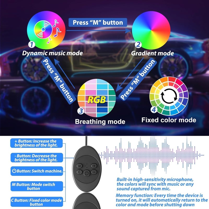 Fimker 5 in 1 Car Led Strip Lights with App Control, RGB Colors Interior Car Lights, Ambient Led Lighting Kit, 4 Light Flashing Modes, USB Neon Accessories for Doors, Center Console - Image 5